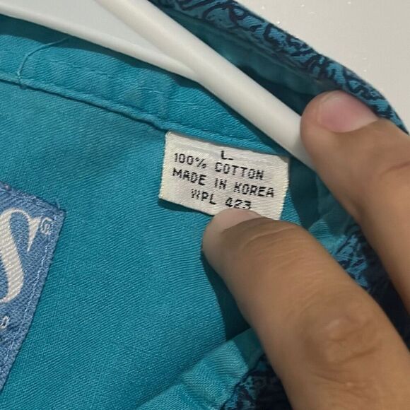 VTG 80’s Levis Abstract Button Up Short Sleeve Casual Shirt Mens L Blue Rare Mis - Picture 6 of 6